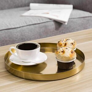 MyGift Brushed Brass Metal Decorative Tray, 11 inch Round Serving Tray
